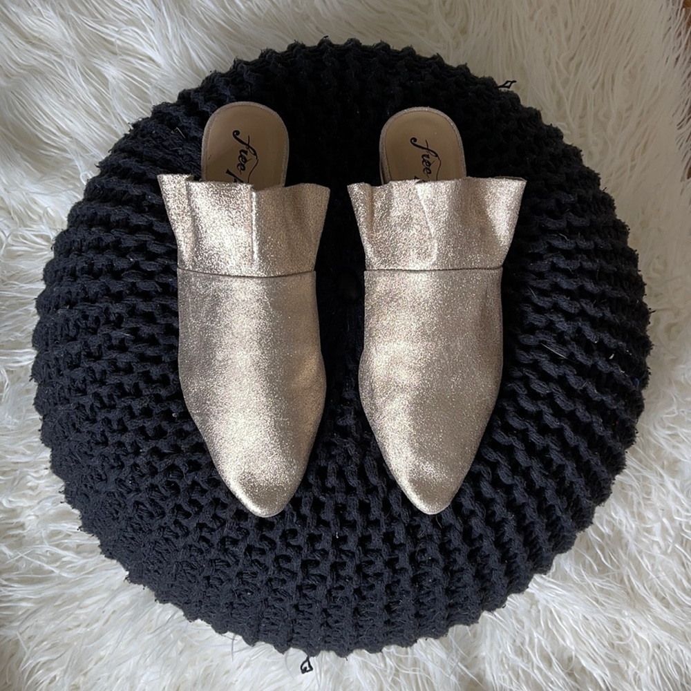 Free People Sienna Ruffle mules in metallic gold